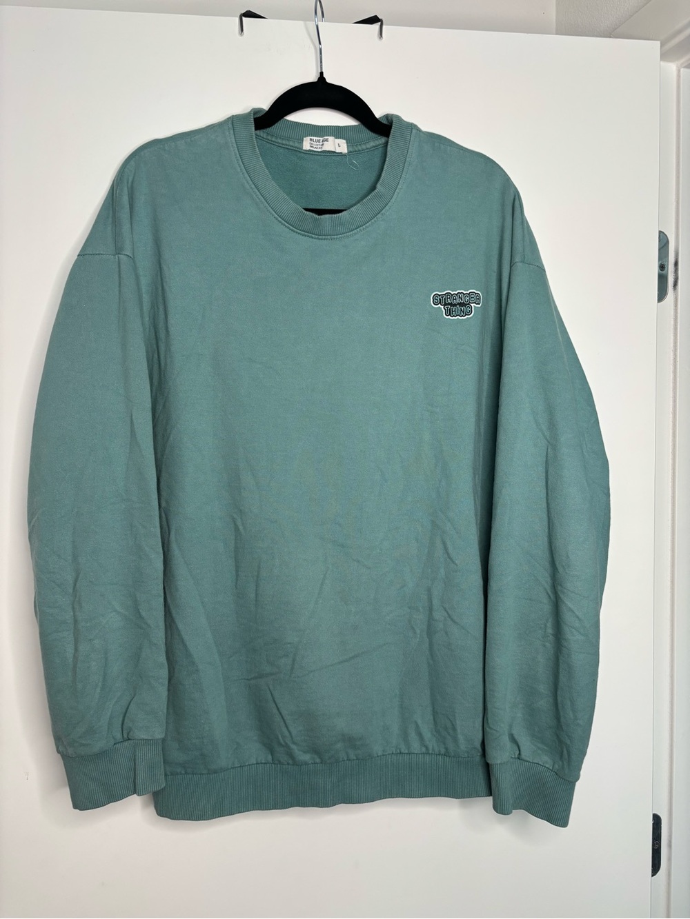 Relaxed Seafoam Green Crewneck Sweatshirt with Subtle Chest Logo